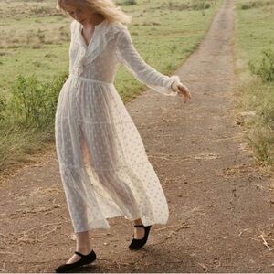 Dôen Faye Embroiled Maxi Boho Elegant White Ruffle Fairy Garden Dress XS